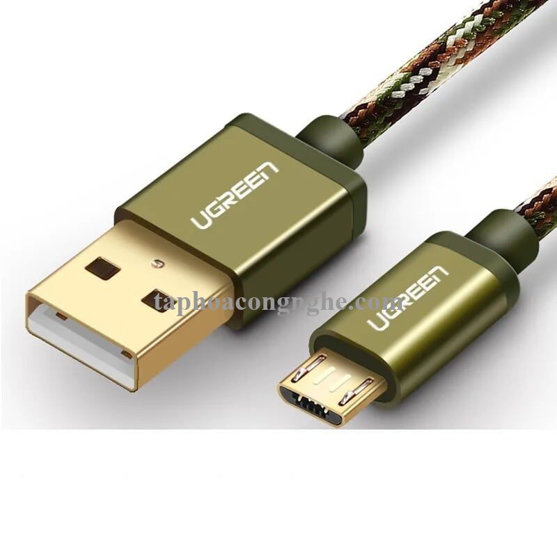 Ugreen 40883 0.5M màu Xanh lá Cáp sạc truyền dữ liệu USB 2.0 sang MICRO USB dây bọc lưới US246 30040883